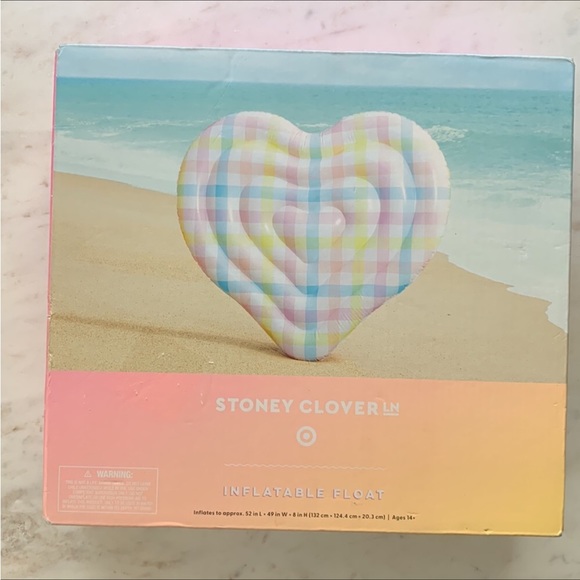 Stoney Clover Lane Inflatable Water Float in Rainbow Gingham Heart - Picture 2 of 6